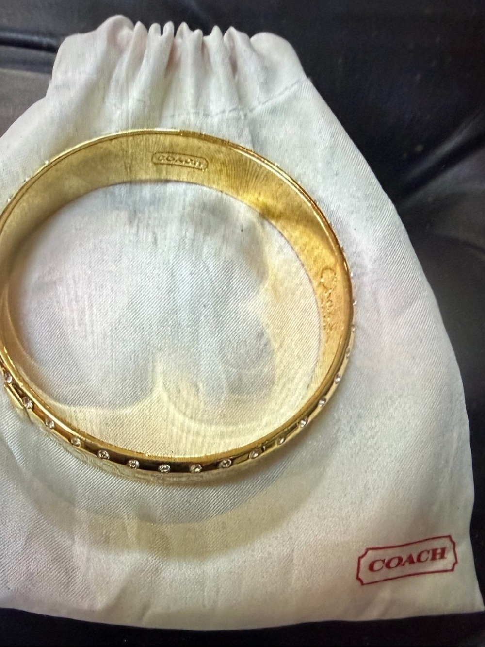 Coach- Ivory & Gold Tone Engraved Link Bangle Bracelet -NWT